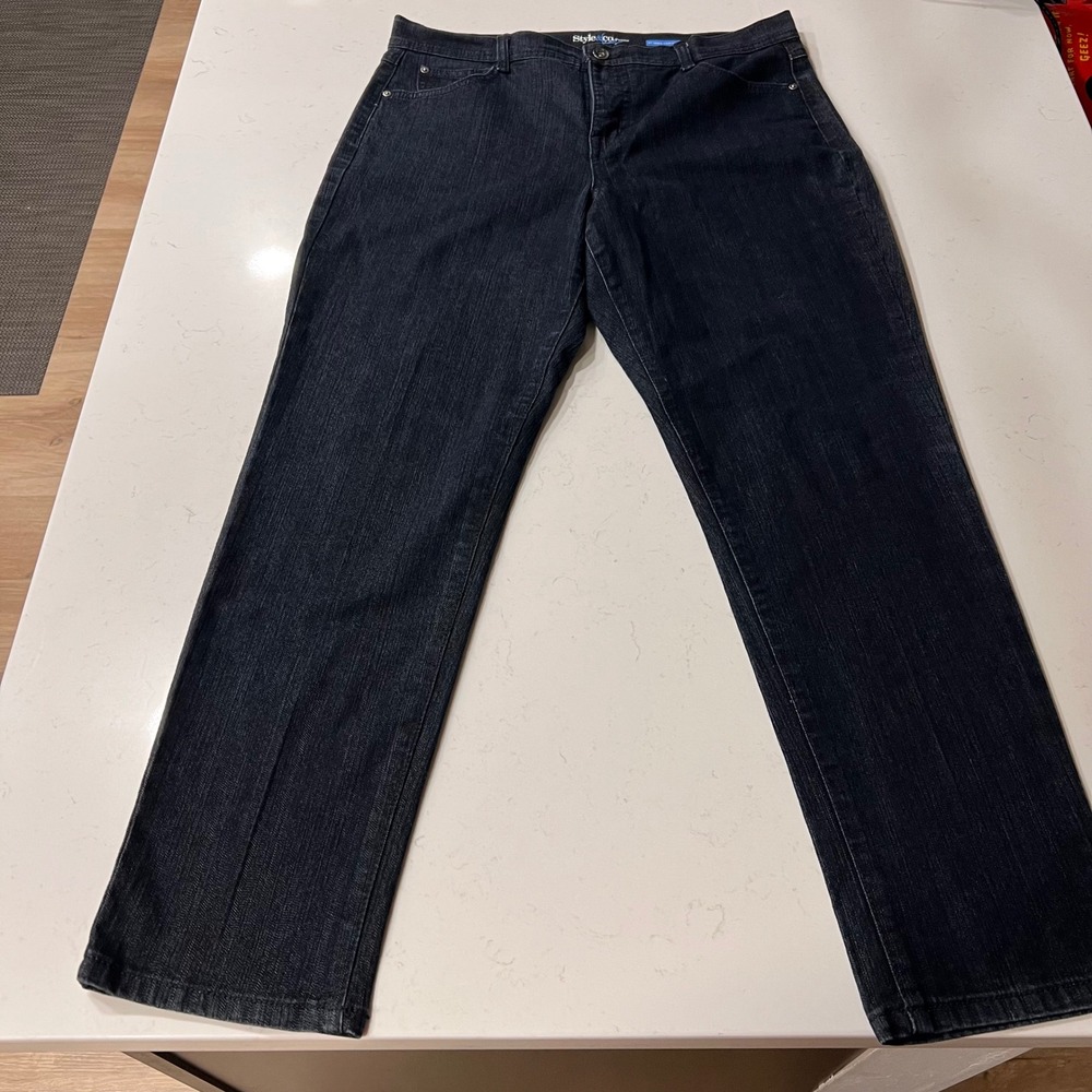 Style & Co Petite Tummy Control Straight Leg Jeans Dark Wash Blue 14P